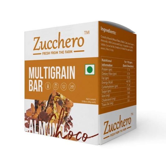 Multigrain Choco Almond Granola Bars [Whole Oats + Hi-Fiber] - Pack of 10