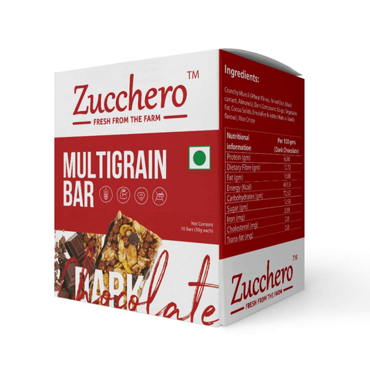 Multigrain Dark Chocolate Granola Bar [Whole Oats + Hi-Fiber] - Pack of 10