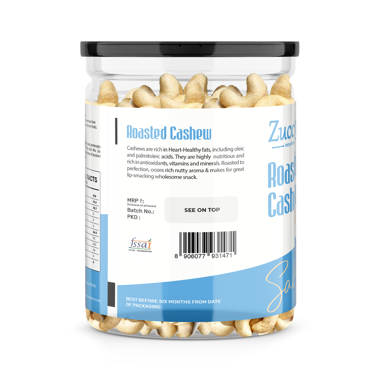 Roasted Crunchy Cashews | Lightly Salted | Oil-Free Roasting
